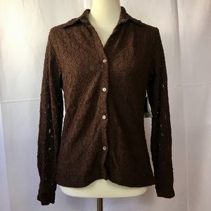 NEW Valerie Stevens Lacy Button Up Brown Small